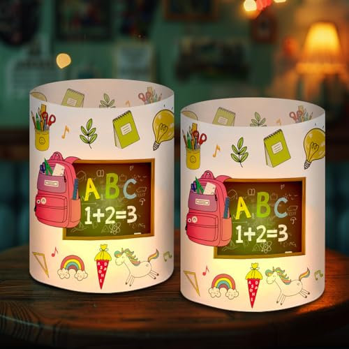 12 Windlicht Tischdeko Einschulung Mädchen, Schulanfang Deko Rosa, Windlichter Tischdeko Endlich Schulkind, Schulkind 2025 Mädchen mit Bunten ABC Zuckertüte, Geeignet für Teelicht oder Kerzen