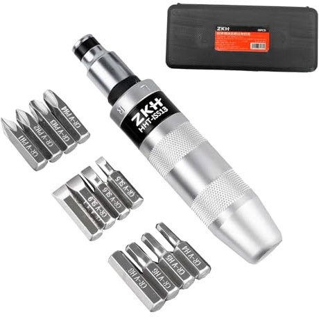 ZKH 13 pezzi Cacciavite a Percussione I 1/2 IS2I Avvitatore manuale a impulsi con set di punte a testa piatta, Phillips ed esagonali, per allentare viti arrugginite o bulloni congelati