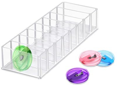 Water Bottle Lid Organizer, Acrylic Cup Lid Organizer, 8-Tier Tumbler Lid Organizer, Tumbler Lid Storage Rack，Vertical Lid Storage Organization for Kitchen Coffee Countertop Cabinets Pantry