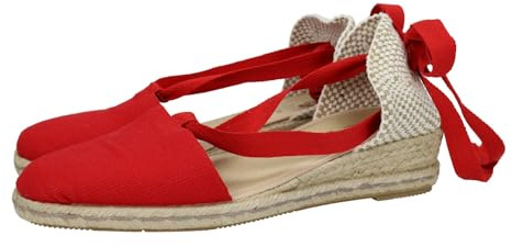 KOKIS 7310 Alpargatas para Mujer, Planas, con Puntera Cerrada, Cintas Ajustables, Hechas en España Mujer Alpargatas Rojo 36