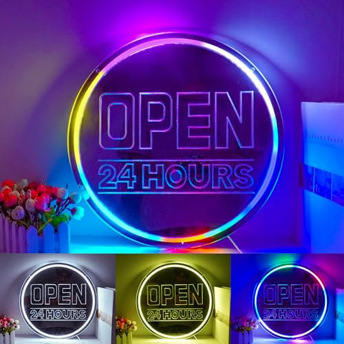 Horseneon Open 24 Hours Neon Light Sign Colorful neon sign for Business Advertisement Board a Variety of Flashing and Stable Lights are Suitable for Shops Walls Bar Window Hotel(Multicolor)