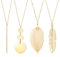 Diamday 4 Pcs Long Necklace Set - Silver & Gold Bar, Feather, Circle & Leaf Pendant Y Necklace - Trendy Sweater & Boho Costume Jewellery