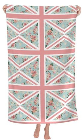 KemEng English Roses Union Jack Flag, Bath Towel Highly Absorbent Microfiber Beach Blanket Soft Beach Towel 80 x 130 cm