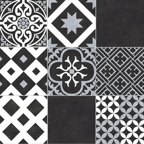 Sol Vinyle Link Plus - Carreaux de Ciment Noir et Blanc - Surface Brillante - Rouleau de 2m x 3.00m