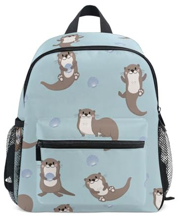 Mnsruu Süßer Otter-Kinder-Rucksack, Muscheltiere, Vorschulrucksack, Jungen, Mädchen, Kinder, Kindergarten, Schultasche, mehrfarbig, 25.40x30.5x10cm