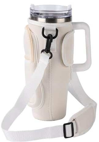 Benaewa Water Bottle Carrier Bag for Stanley Cup 40oz, Water Bottle Holder with Strap & Phone Pocket (Beige)