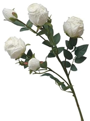 HUFFA 64 cm Vintage Rose Artificial Flowers 7 Bud Dried Silk Flowers Wedding Decoration Withered Dry Fake Flower Branch Home Decor(White)