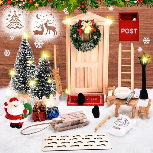 FORMIZON Porta Elfo Natale Kit, 27 Pezzi Porta Gnomo in Miniatura, Degli Elfi Casetta Elfo, Set di Accessorio per Natale, Regali di Natale Fai Da Te per Bambini 2, 3, 4, 5+