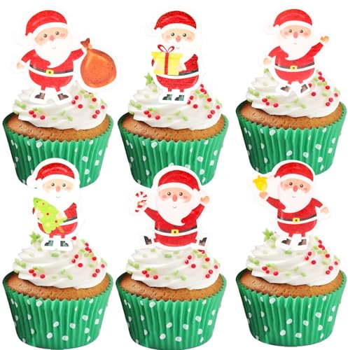 Catelves Essbare Tortendeko Weihnachten - 48 Stück Esspapier Cake Topper, Kuchen Deko, Cupcake Deko, Weihnachtsdeko Torte, Santa Claus Muffin Deko