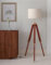 Wood Brown Tripod Floor Lamp Standing Wood Brown Polished Brass Antique Gold Adjustable 5ft Height Lamp Tripod for Living Room Corner, Bedroom, Home, Hotel Pack of 1
