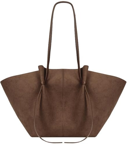 YFGBCX Tote Bag Glattleder Arbeitstasche für Frauen Trendy Top Griff Tasche Luxus Hobo Handtasche mit verstellbarem Riemen, Kaffeefarbenes Wildleder, L