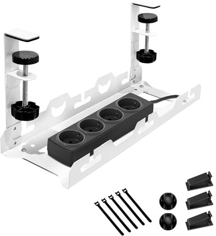 Mimoke Verstellbarer Kabelmanagement-Korb unter dem Schreibtisch, für Büro und Arbeitsplatz, ohne Bohren, für Kabel und Steckdosen, Schwerlast Kabelorganizer, belüftetes Design zur Wärmeableitung Weiß