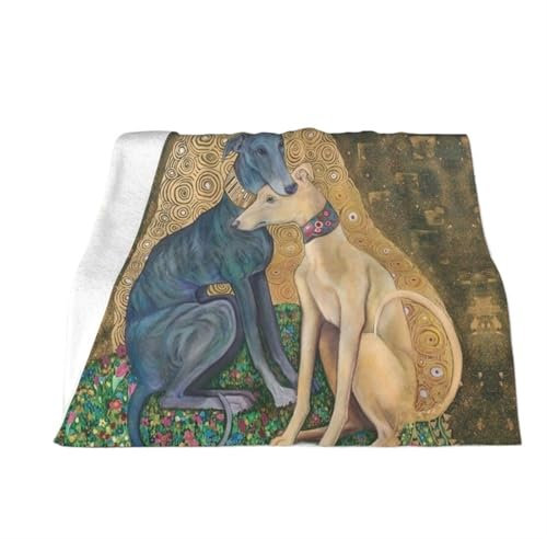 XGTEAHHC Whippet Windhund-Hundedecke für Bett, Reisen, Couch, Tagesdecke, Dekoration, Windhunde, Gartenparty, Thema, Flanell-Überwurf, Rosa, 150 x 200 cm
