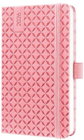 SIGEL J6110 Wochenkalender 2026 A6, rose, Hardcover, Gummiband, Stiftschlaufe, Einstecktasche, 174 Seiten, vegan, aus nachhaltigem Papier, Terminplaner Kalenderbuch Jolie