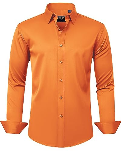 J.VER Mens Long Sleeve Shirts Non Iron Stretch Dress Casual Business Formal Button Down Shirt Burnt Orange M