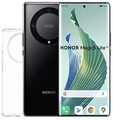 HONOR Magic5 Lite 5G Téléphone Portable, Smartphone Batterie 5100 mAh, Écran Incurvé AMOLED 120Hz, Fin et Léger, Triple Caméra 64MP, 6+128 Go, Dual SIM, Android 12 + Coque Offert, Noir (Reconditionné)