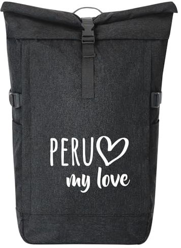 Huuraa Kurierrucksack Peru my love 30-44 Liter Black Melange Fairtrade Rolltop Rucksack Geschenkidee