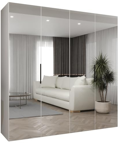 MEBLE KRYSPOL - Kleiderschrank mit Spiegel - Drehtürenschrank - Schrank 200x202x52cm - Garderobenschrank Schlafzimmer, Flur, Jugendzimmer - Farbe Weiß, Griff Schwarz - Marbella 3 200