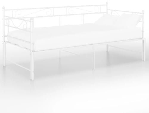 Eleganz Tagesbett ausziehbar weiß 90x200 cm - Modernes Metallbett für Gastzimmer & kleine Räume - Platzsparend & langlebig - Ideal für Gäste oder Teenager