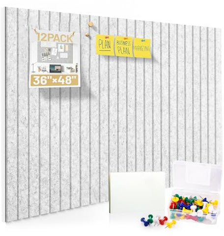 Große Filz Pinnwand Selbstklebend 12 Stück, 30x30cm Filzboard Modern Ohne Bohren mit Pinnnadeln, Dekorative Sichttafel für Wände, Fototafel Memotafeln Bulletin für Büro Haus Schule Kinderzimmer (Grau)