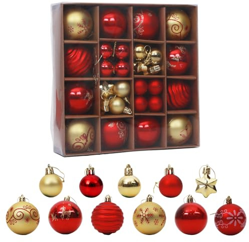 Weihnachtskugeln-Dekoration, Verschiedene Designs, bruchsichere Weihnachtskugeln, Elegante Weihnachtsornamente mit Aufhängeschlaufe für Weihnachtsbaum- und Wohnraumdekorationen (Stil-D)