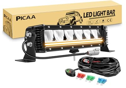 PICAA 13 Zoll 32 cm 120W LED Lichtbalken Amber Tagfahrlicht (DRL) | Led Arbeitsscheinwerfer,Zusatzscheinwerfer,Wasserdicht, mit 12V Kabelbaum, für Offroad Auto LKW Ute ATV 4x4 Boot Traktor