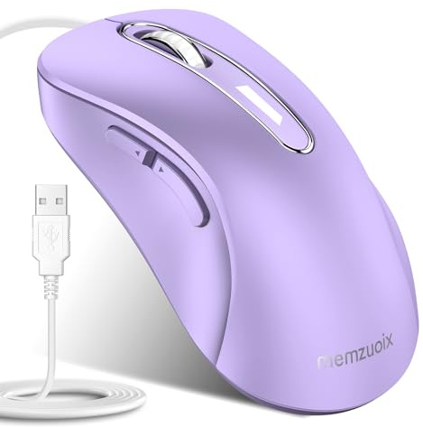 memzuoix Ratón USB con Cable – Ratón Óptico de 1400 dpi, 5 Botones, Diseño Ergonómico con Cable de 1,5m – para Ordenador, Laptop, PC, Mac (Lavanda)