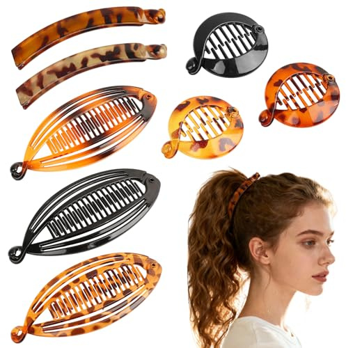 8 Stück Bananen Haarspangen, Fischschwanz Haarspange, Französische Bananen Klammer Groß, Bananenspange Haarklammern Clips Haarspangen Klein, Pferdeschwanzhalter für Damen Mädchen Dickes Dünnes Haar