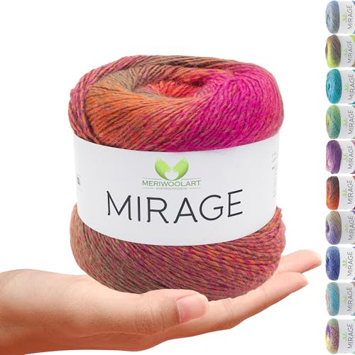 MeriWoolArt Strickgarn aus 20% Merino-Schurwolle & 80% Acryl 150g (500m) - Garn zum Stricken & Häkeln - Weiches Allround-Garn für Pullover, Schals, Tücher & Accessoires - Mehrfarbiger Farbverlauf 5304