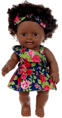 Jorzer Black Baby Dolls Muñeca Realista Africana Americana de 12 Pulgadas con Vestido, articulación móvil y pelos rizados, muñeca de Piel Oscura Suave y Lavable para niños, muñecas Negras-