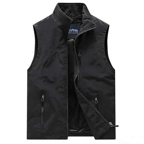 Vivikivi Lightweight Gilet for Men, Quick Dry Casual Gilets, Black,M