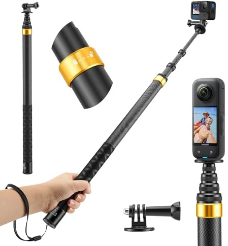 Unsichtbarer Selfie Stick aus Kohlefaser 3m, Langer Selfie-Stab Einbeinstativ mit universeller 1/4 Halterung für Insta360 X4/X3, GoPro Hero 13-9, DJI Osmo Action – Vielseitiger Kamerastab