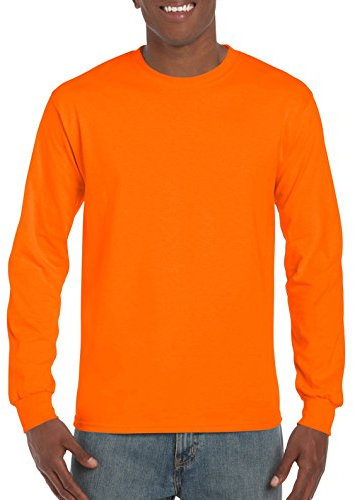 Gildan Men's Ultra Cotton Long Sleeve T-shirt, Style G2400 Shirt, Safety Orange, XXL