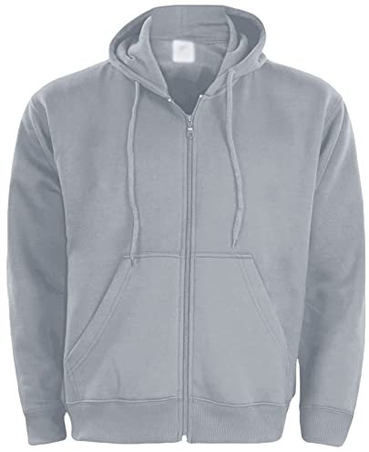 True Face Mens Hoodie Zip Up Classic Hooded Top Plain Ribbed Cuff Long Sleeve Sweatshirt 032 Hody Grey XL