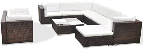 vidaXL Gartenmöbel 10-TLG. mit Auflagen Sitzgruppe Sitzgarnitur Sofa Lounge Gartensofa Gartenset Rattanmöbel Sofagarnitur Poly Rattan Braun