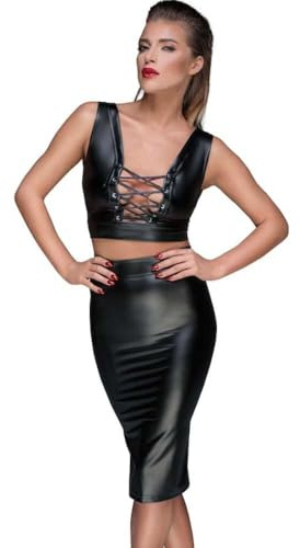 Noir HandMade Rock mit Wetlook, mit Schnürung, F152, Größe S