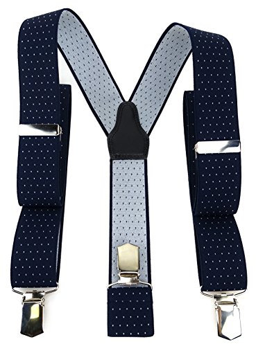 TigerTie Unisex Hosenträger in Y-Form mit 3 extra starken Clips - Farbe in dunkelblau marine silber gepunktet - hochwertige Verarbeitung - Breite 35 mm