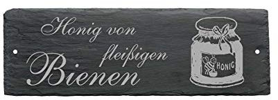 Schild Schiefertafel Spruch HONIG VON FLEISSIGEN BIENEN Imker 22 x 8 cm