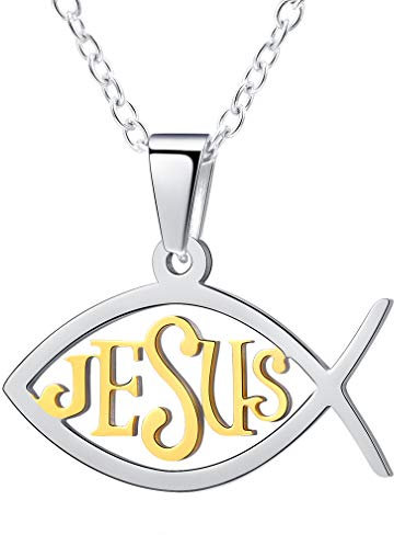 FaithHeart goldener Jesus Fischanhänger Halskette für Herren Jungen Chrisitus Fische Symbol Amulett mit Geschenkebox für Freunden Ehemann