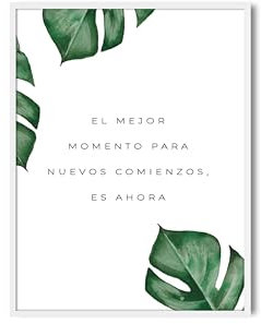 MILUKA Lámina decorativa con marco blanco de 20 x 30 cm | Lámina con frase motivadora e ilustración de plantas para pared Comienzos