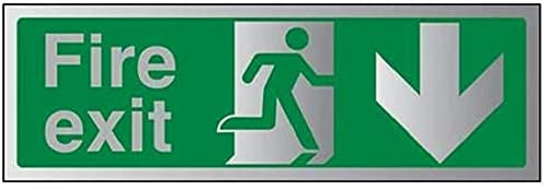 V Safety Panneau de Sortie de Secours avec flèche vers Le Bas – 300 mm x 100 mm – Autocollant Effet Aluminium