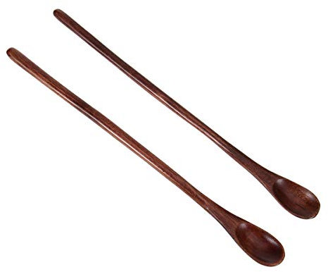 BESTonZON Cucchiaio in Legno con Manico Lungo – 2 Pezzi cucchiaini da caffè Miele Cucchiaio per Bevande caffè tè Zucchero