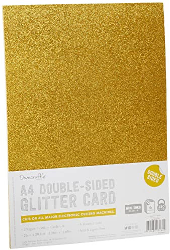 Dovecraft A4 Double-Sided Glitter Card-6 Pack 350GSM – Non Shed – Acid & Lignin Free – for Die-Cutting, Cricut, Brother & Silhouette – for Party, Papercraft, Stationery & Home Décor, Gold (6 Pack)