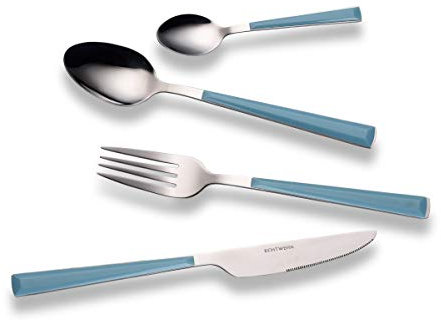 Echtwerk Besteck Set Basic mit Kunststoffgriffen, Campingbesteck, Picknickbesteck, leichtes Reisebesteck, Outdoor-Besteck für Grillen im Freien, 24-teilig, bis 6 Personen, Edelstahl 18/0, Hellblau