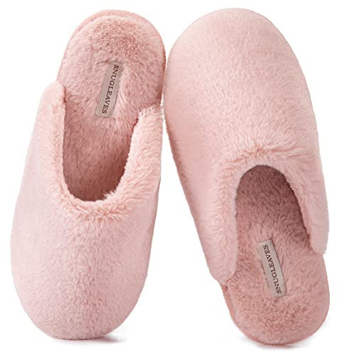 Snug Leaves Pantoufles moelleuses pour femmes avec fourrure synthétique et mousse à mémoire de forme, pantoufles sexy et classiques Rose,36-37 EU