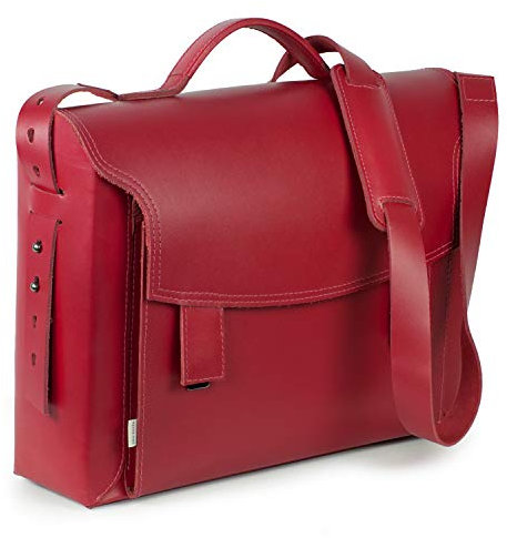 Jahn-Tasche – Luxus Aktentasche/Lehrertasche für Damen Größe L aus Leder, helles Kirsch-Rot, Grau gefüttert, Modell 609