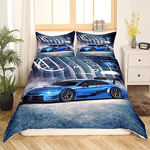 Sportwagen Trösterbezug, Kinder Teen Extremsport Bettwäsche Set Blau Rennwagen Mode Bettbezug Atmungsaktiv und weich für alle Jahreszeiten, Jungen Mädchen Geburtstagsfest Geschenk / Geschenk, 220x240