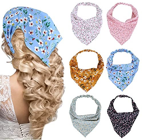 Molain 6 Stück Damen Boho Stirnband Schals Blume Drucken Haar Schal Stirnband Chiffon Haar Elastischen Krawatte Haarband Scrunchies Headwear Turban Haar bands Mode Haar Zubehör Für Mädchen