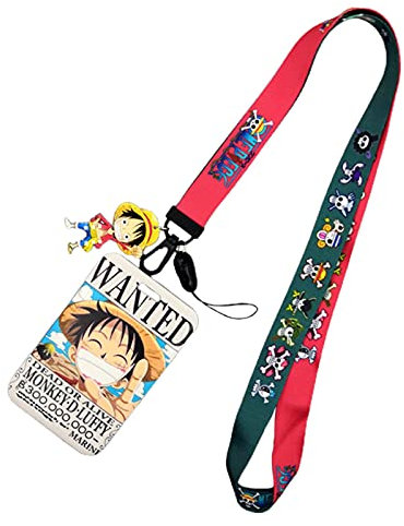 ALTcompluser Étui pour cartes d'identité avec lanière pour porte-clés, cartes, exposition (One Piece, Luffy Wanted, First Time)
