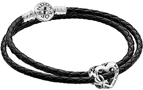 PANDORA Set Leder-Armband für Damen mit Charm Love You Mum zauberhafter Armschmuck für Frauen, elegante Geschenkidee, 51520-41 41 cm